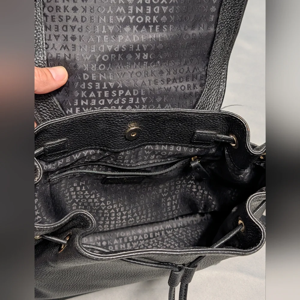 Kate Spade ♠️ Black Leather Drawstring Backpack
